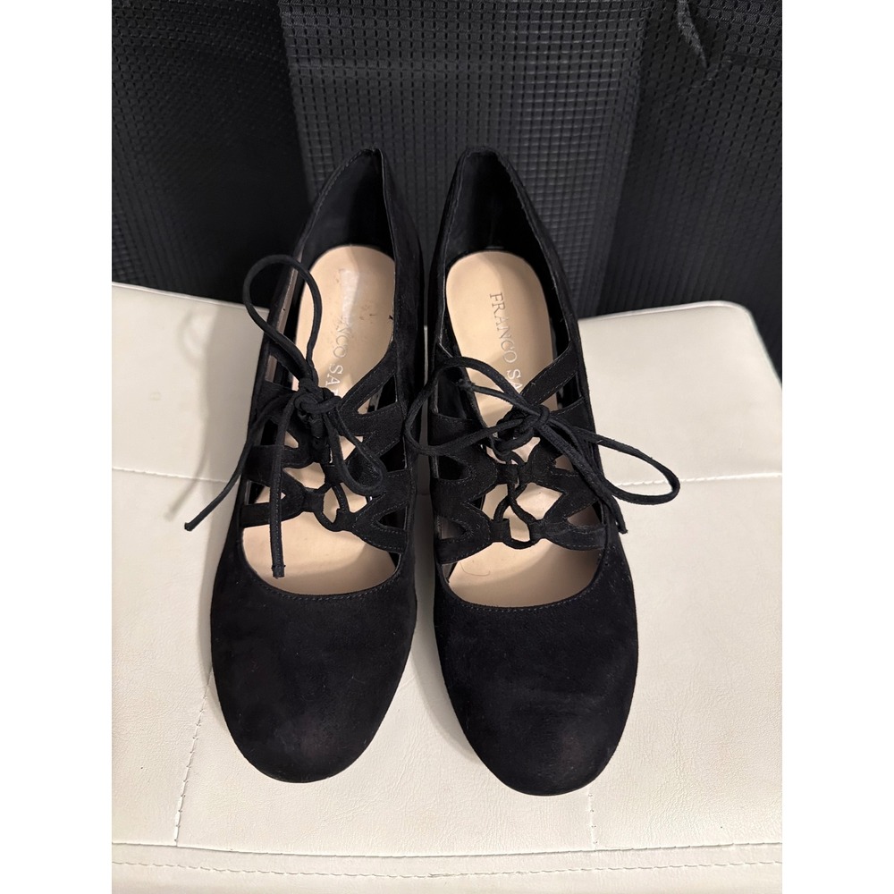 Franco Sarto Womens Black Suede Lace Up Cutout Stiletto Pumps Heels